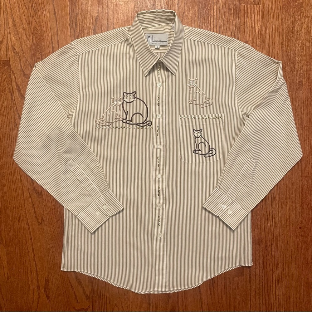 Mili Designs Striped Button Up Shirt With Cat Embellishments size S